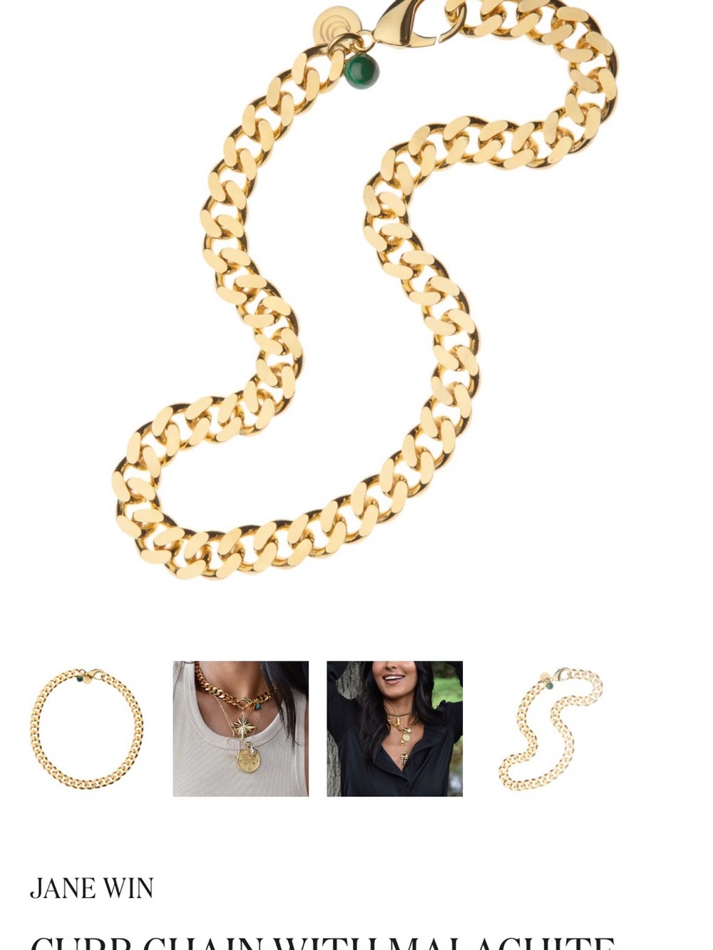 Gold Curb Chain Necklace with Malachite Accent